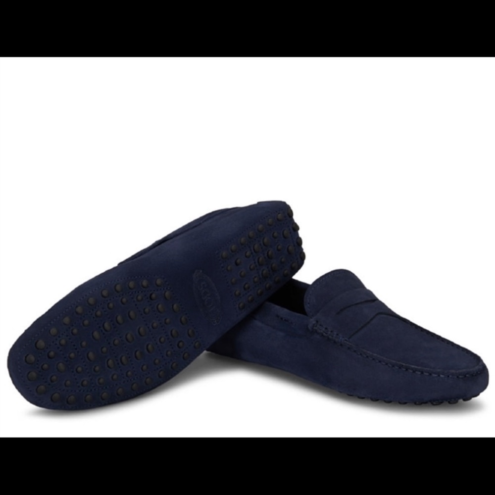 Tod’s Navy Blue Suede Leather Loafers